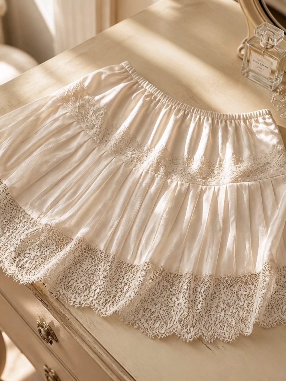 Women's Cream Lace-Trim Circle Skirt